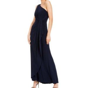 Adrianna Papell One-Shoulder Gown Midnight 16 Navy